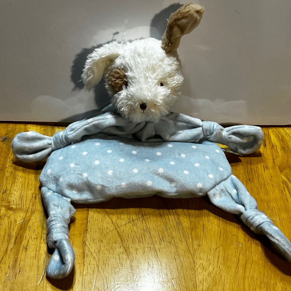 Bunnies By The Bay Small Puppy Lovey Blue Polka Dot Knotted Security Blanket